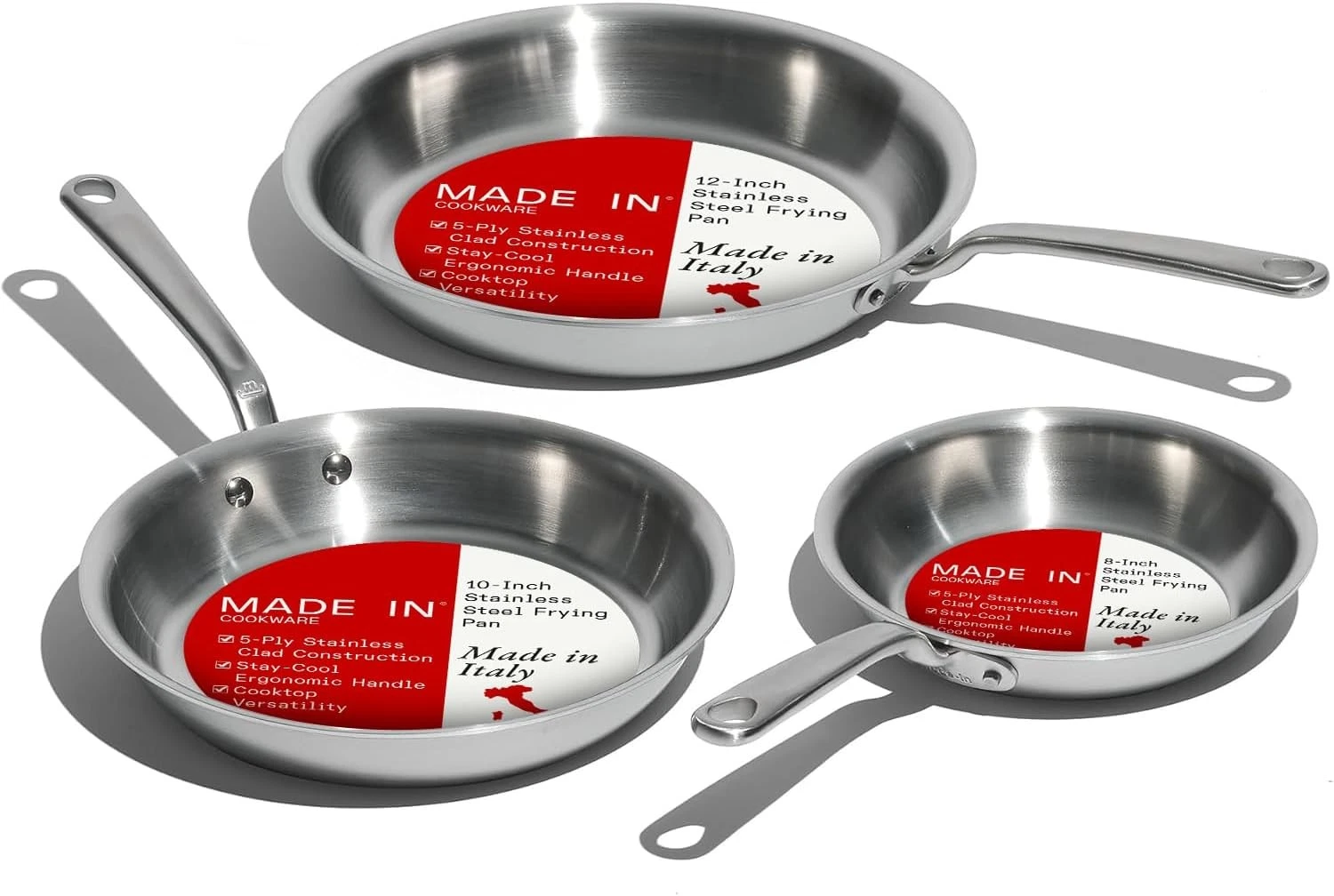 Tri Ply Stainless Frying Pan Set 3 Piece Made In Italy
