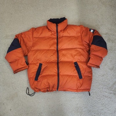 Vintage Tommy Jeans Puffer Jacket Mens 2XL Orange Bubble Coat 90s Streetwear Y2k