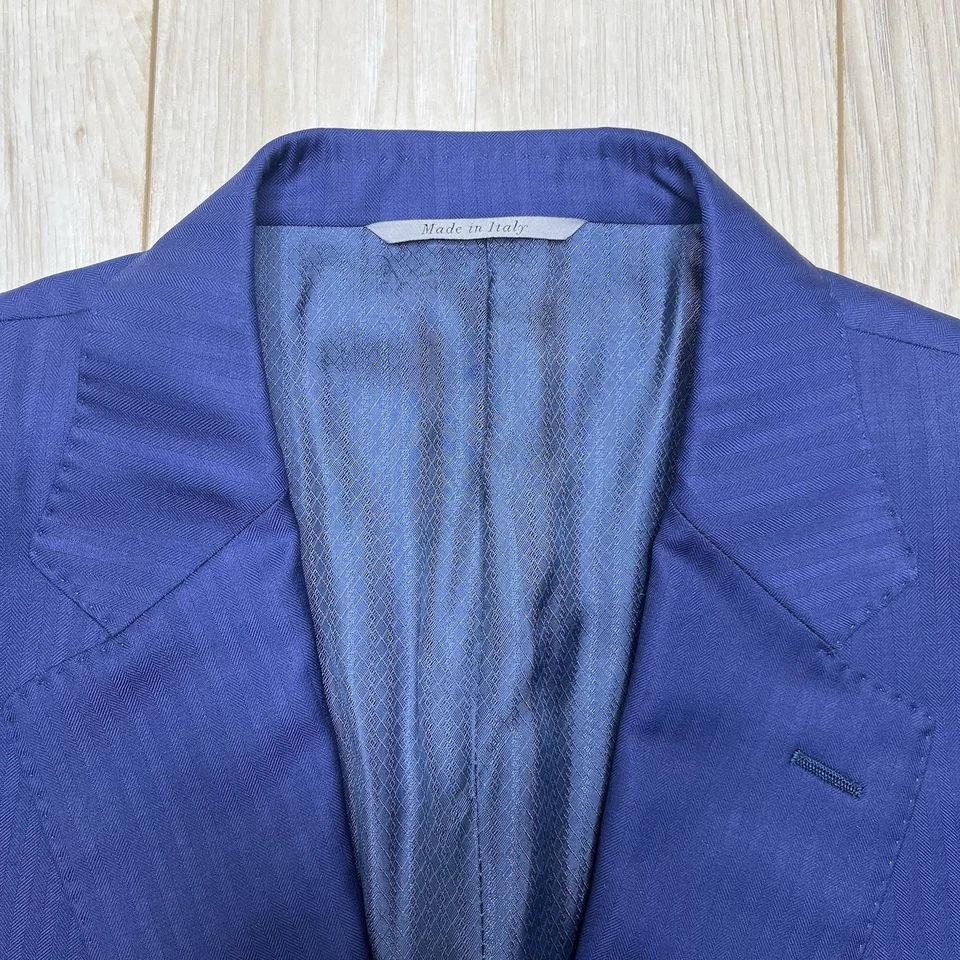 CANALI EXCLUSIVE Super 150’s Wool Blue Herringbone Suit Mens Size 46R 38Wx32L - Image 2 of 4