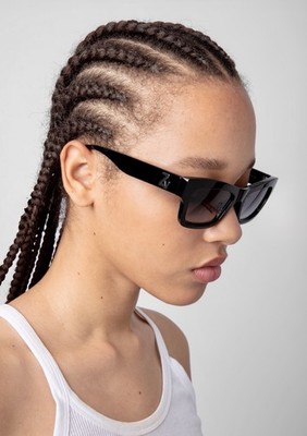 NWB $295 Zadig & Voltaire SZV366  Women s Black Silver ZV Logo Sunglasses 53#18
