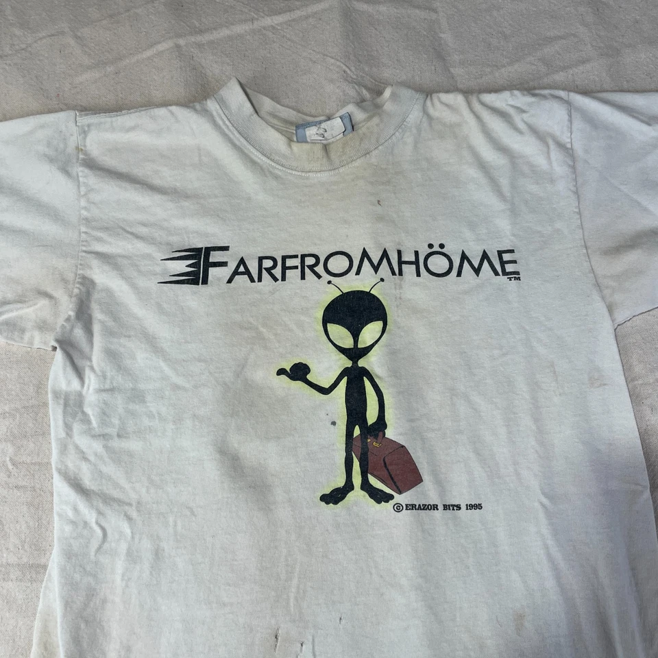 Vintage 90s Alien Shirt Mens Medium M White Skate Erazor Bits Farfromhome Logo - Image 4 of 4