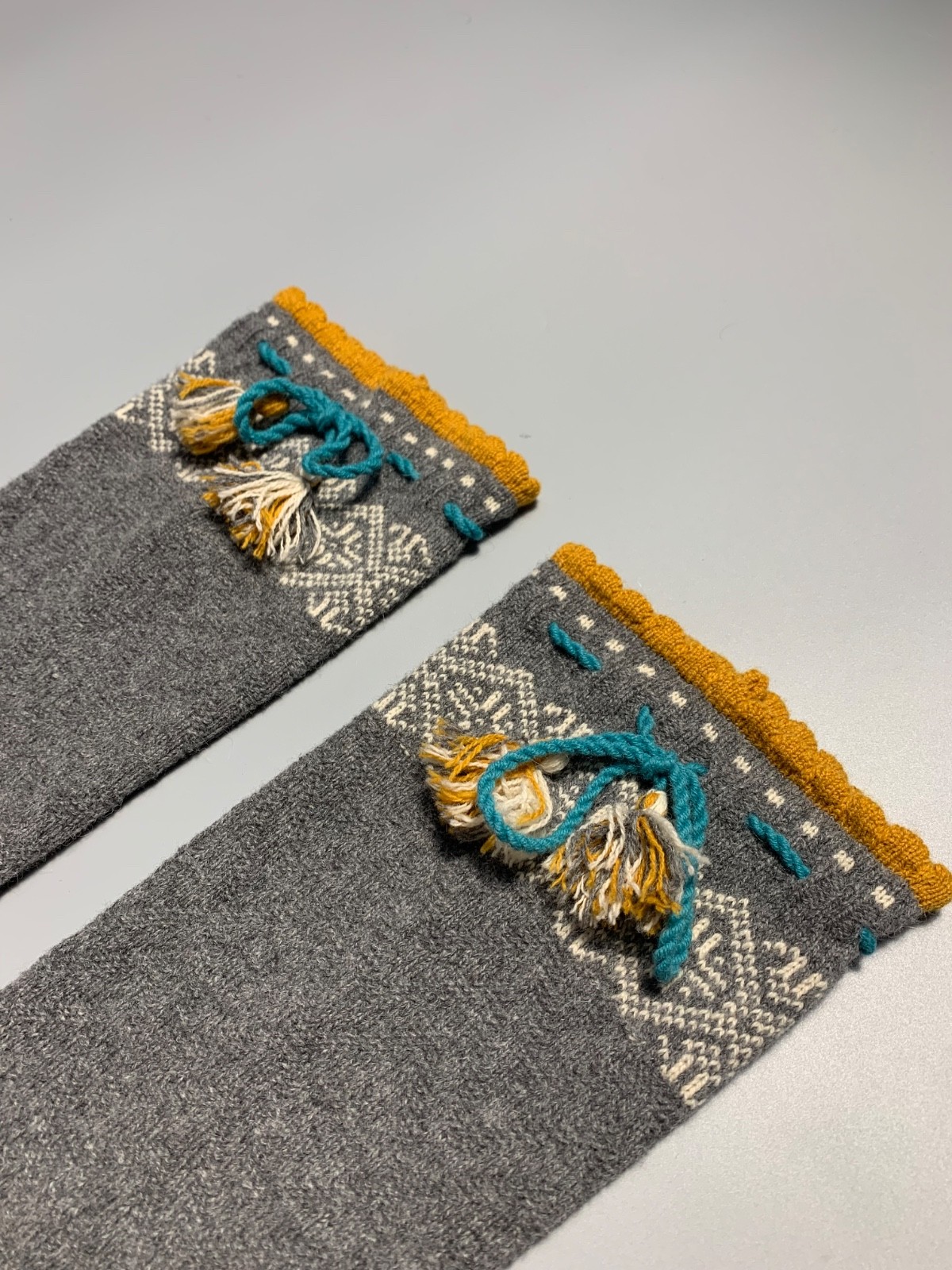 Gudrun Sjoden Wool Knit Wrist Warmers Gray with Nordic Pattern