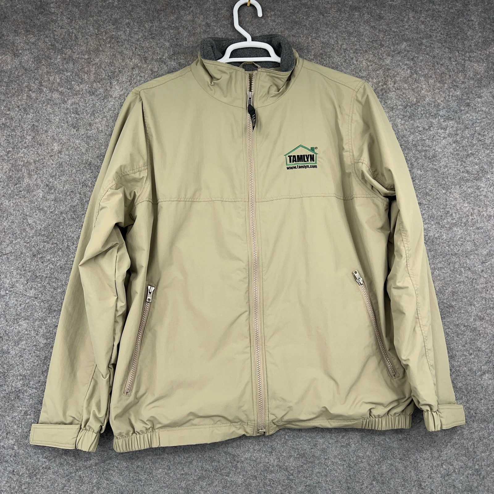 L.L. Bean Jacket Mens Large Beige Fleece Lined Windbreaker Full Zip Tamlyn Logo
