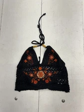Shein Solid Black Orange Crochet Cropped Tank Top Womens Size Medium