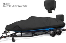 1200D Waterproof Boat Cover - Fits 17' to 19' ft Bass, V-Hull, Tri-Hull, Black