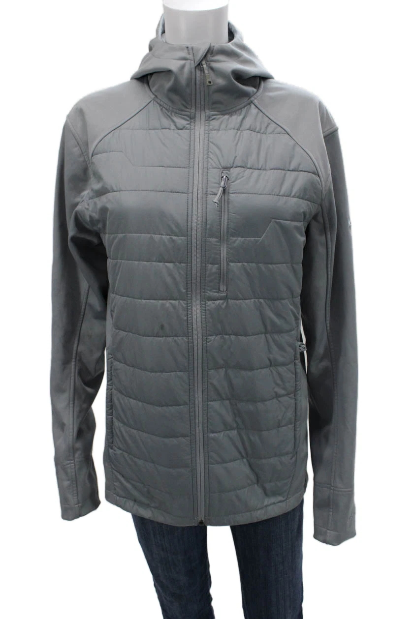 Under Armour Unisex Quilted Puffer Jacket Gray High Neck Zip Long Sleeve Size S