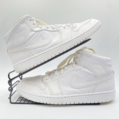 Nike Air Jordan 1 Mid Triple White Sneaker Größe UK 11,5 Herren Leder 554724-136