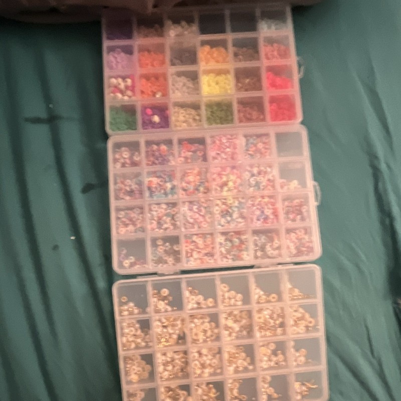 Assorted Multicolor Loose Jewelry Making Beads & Charms Lot w/ Organizer Boxes