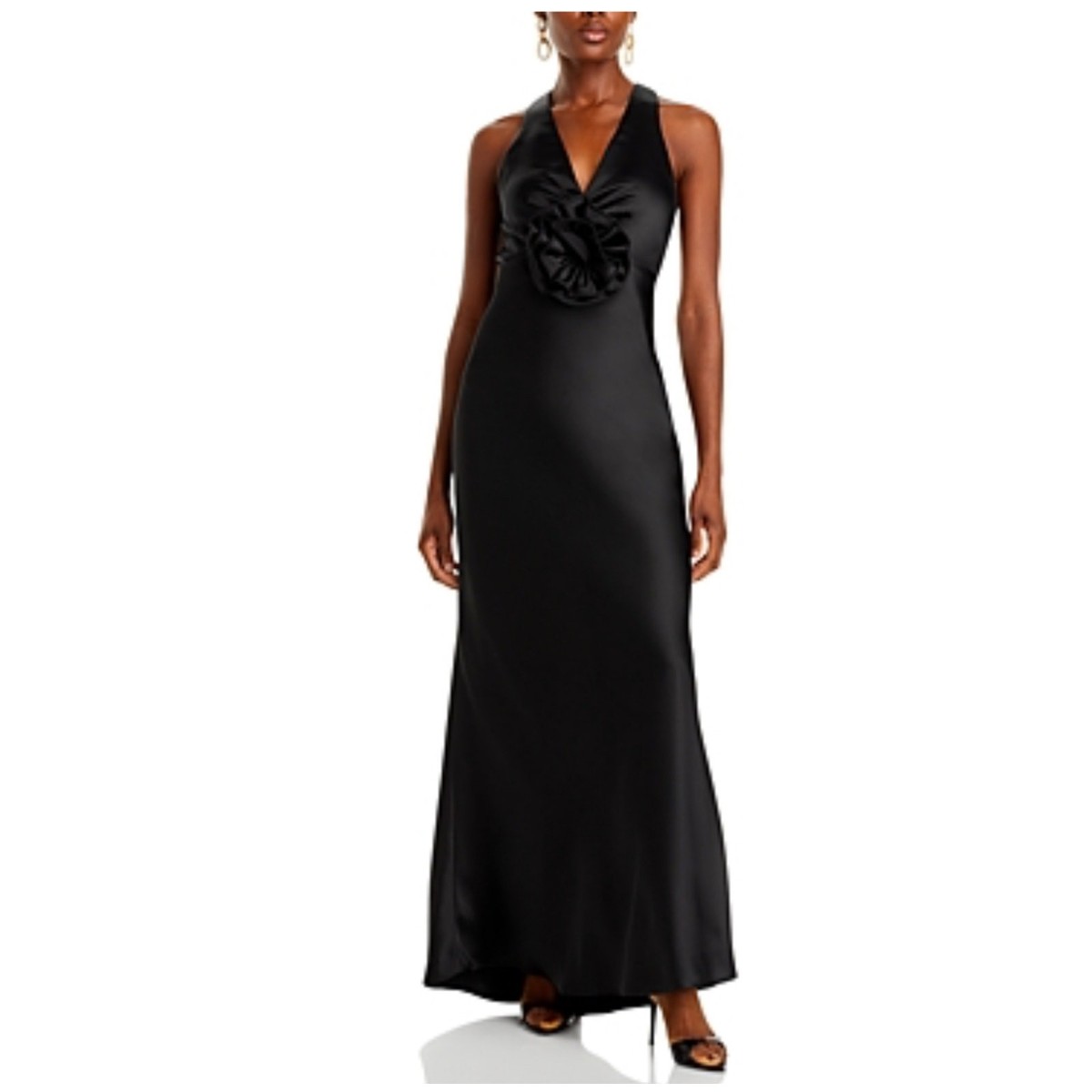 AQUA Women's Formal Dress Size 14 Black Satin Backless Long Evening Gown