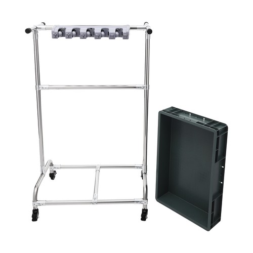 Broom And Mop Holder Movable Floor-Mounted Mop Rack Floor Standing Cleaning Tool - Picture 8 of 14