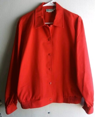 Vintage 90s Lily's of Beverly Hills Jacket Women Sz Large Red Snap Elastic Waist