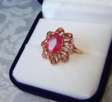 RUBY GENUINE MINED GEMS SOLID STERLING SILVER 925 RING SZ. 6.25