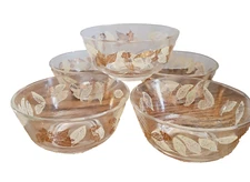 Vintage MCM 4 3/4'' Bowls Set of 5 Gold and Beige leaf Design