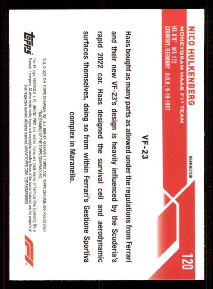 2023 Topps Chrome Formula 1 Refractors #120 Nico Hulkenberg CAR - Image 2 of 2