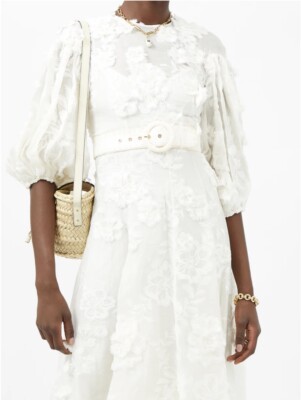 Zimmermann Postcard Floral Applique Linen-Blend Dress Size