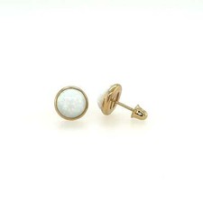 14K Yellow Gold Opal Screw Back Solitaire Stud Earrings