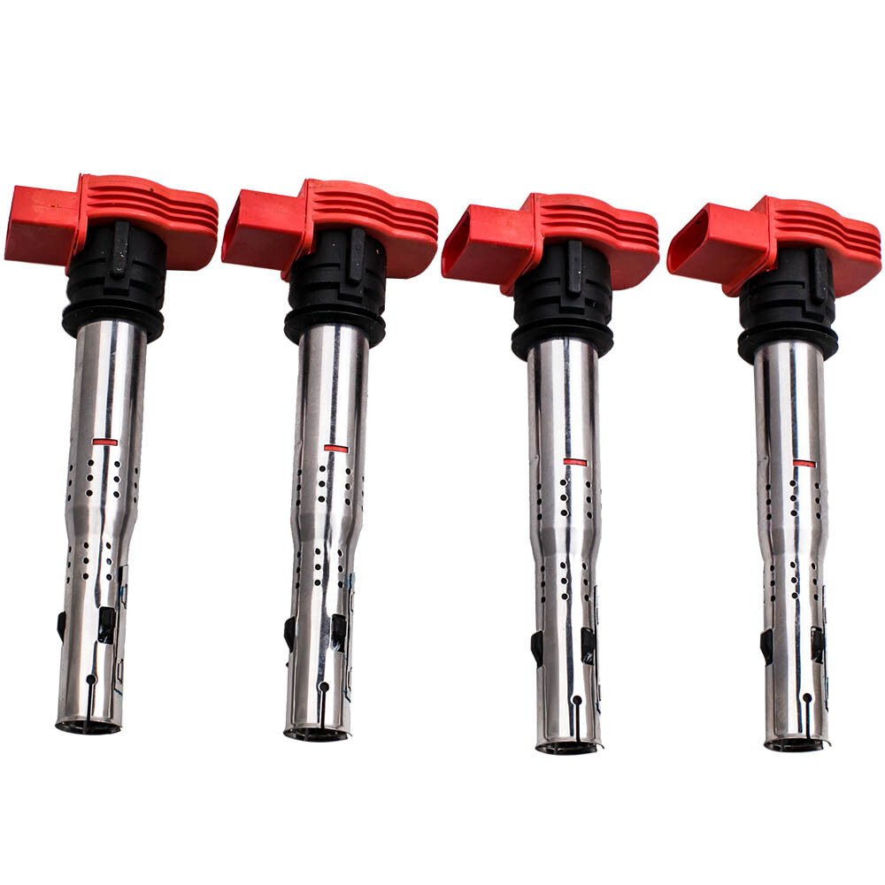 4x FOR AUDI R8 Red Coil Packs Set 2.0TFSI/2.0TSI A3/GOLF 5/LEON 06D905115D