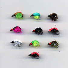 Trout Flies: Assorted Foam Backed Fritz Beetles x 10 size 10 UK Tied (code 710)