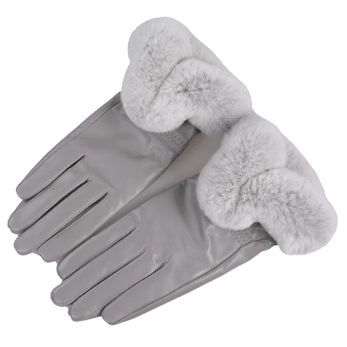 Women's Winter Genuine Leather Gloves Rex Rabbit Fur Warm Trim Cuff Velvet Lined - Picture 37 of 88