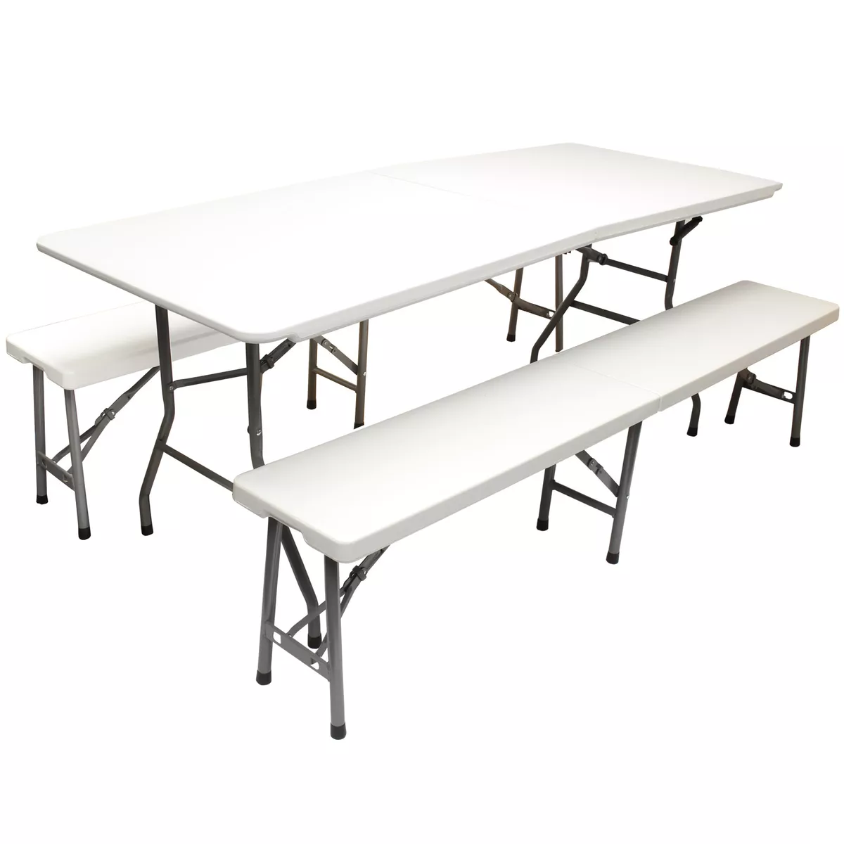 6FT FOLDING PLASTIC TABLE 2 BENCH SET FOR GARDEN BBQ PICNIC