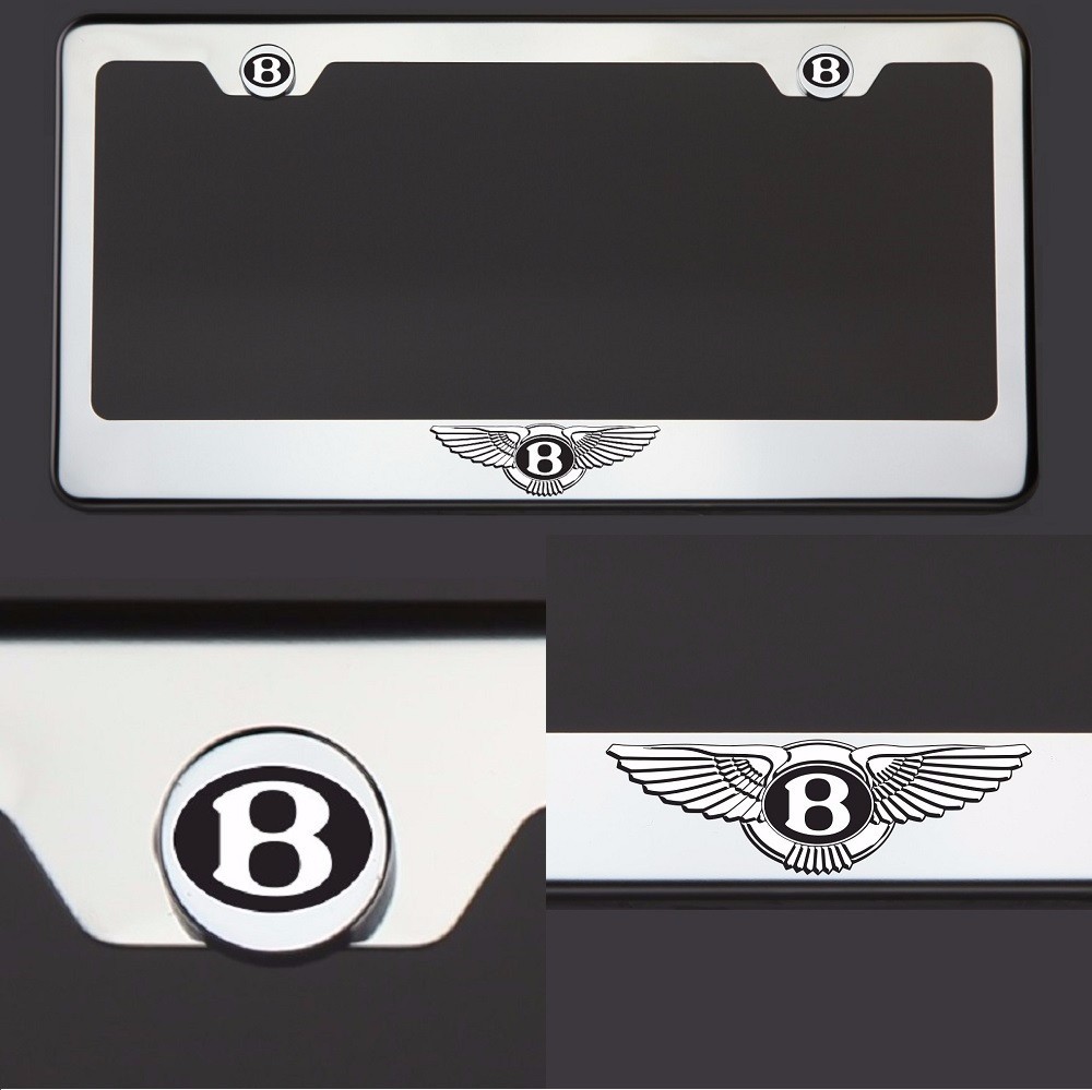One Bentley Logo Black Laser Engraved Stainless Steel License