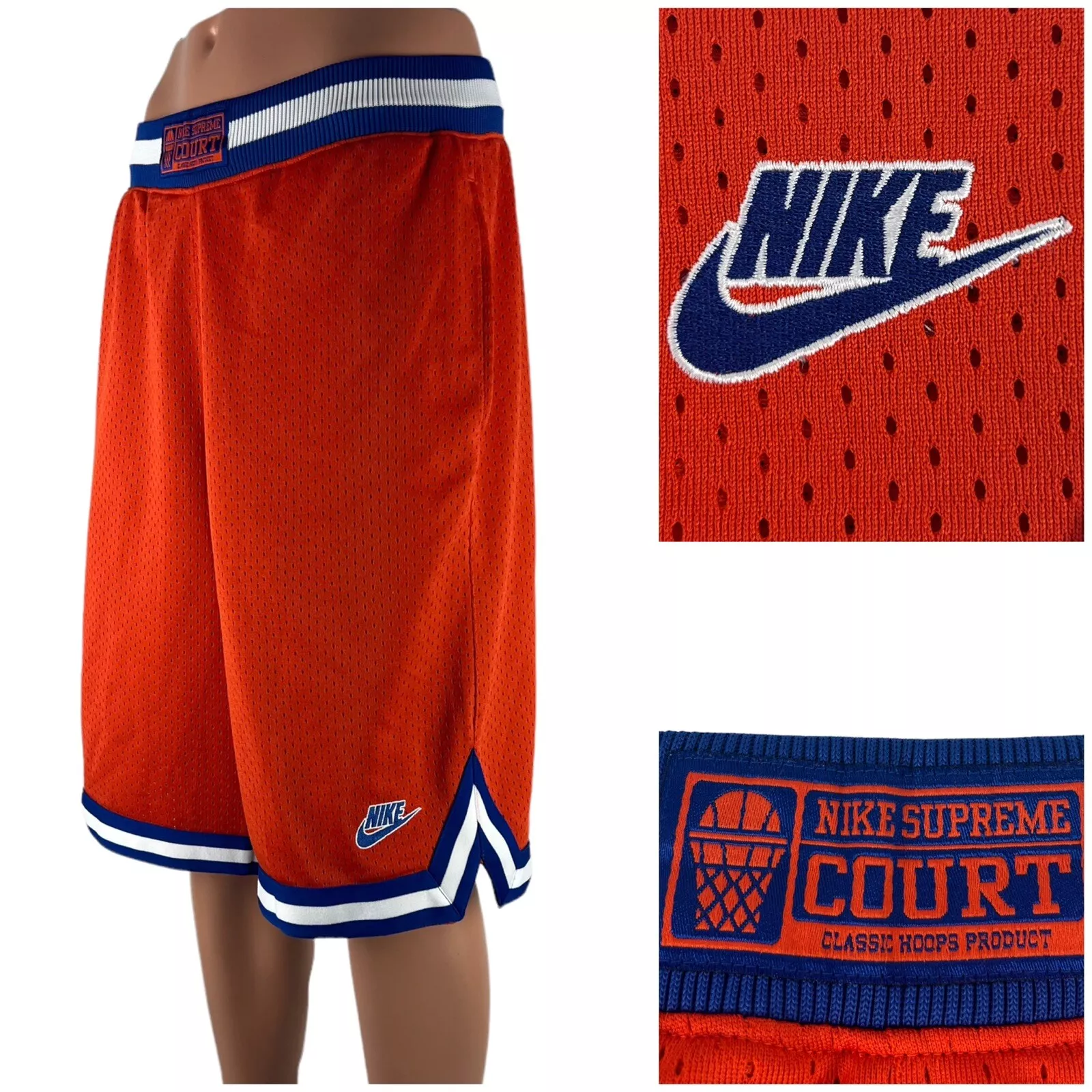 Short Nike homme moyen Cour suprême cerceaux classiques basketball orange bleu excellent état