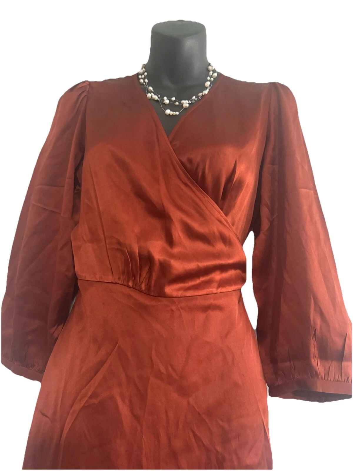 UNDERCOVER Mini Abito Secret Mission Rust Wrap Seta Maniche Lunghe Taglia S