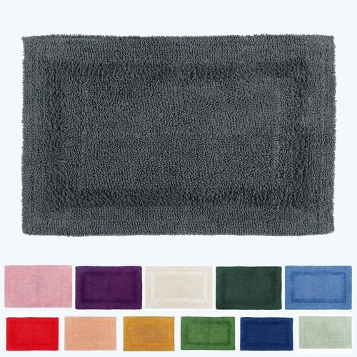 100% Cotton Luxury Reversible Bath Mat 50x80cm Thick, Soft Non-Slip Bathroom Rug