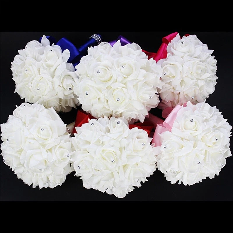 Crystal Foam Roses Bridesmaid Wedding Bouquet Artificial Silk Bridal Bouquet - Image 4 of 4