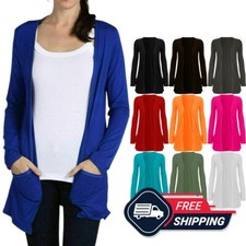 Womens Boyfriend Cardigan Ladies Long Sleeves 2 Front Pockets Stretchy UK 8-26