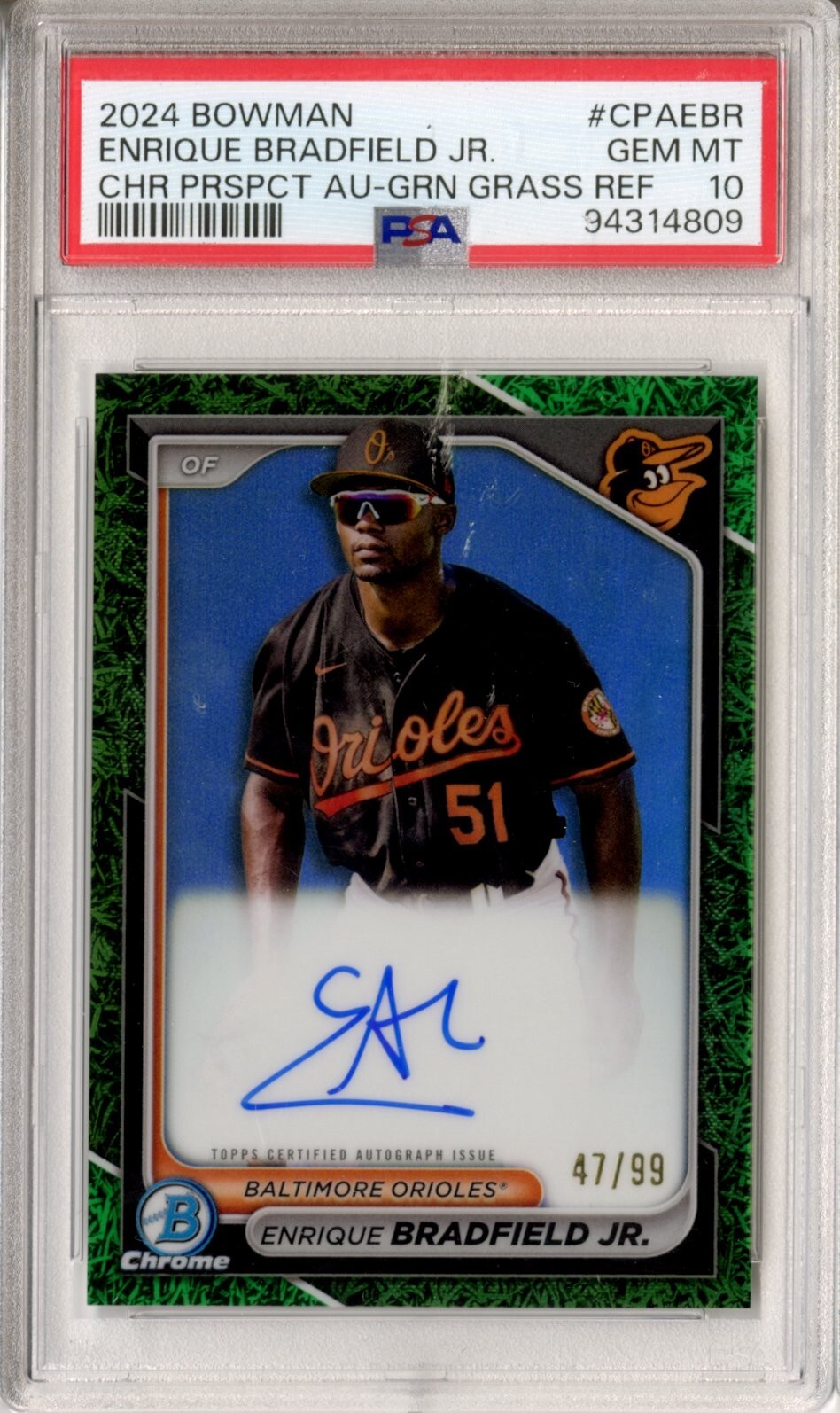 2024 Bowman Chrome Enrique Bradfield Jr Auto Green Grass Refractor /99 PSA 10