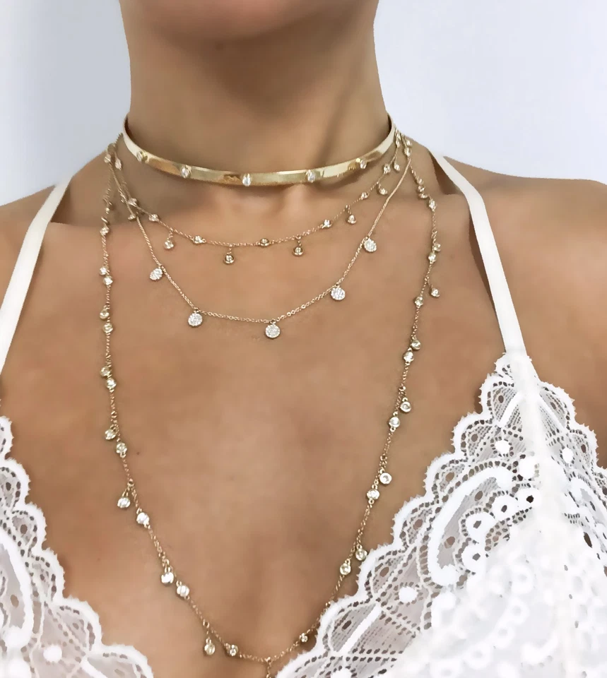 Conjunto de bisel de oro amarillo de 14K de 1,85 quilates collar colgante de diamantes por yarda de 40" de largo Foto 3 de 3