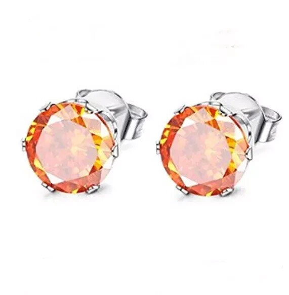 2Ct Round Orange Citrine Stud Earrings in 14K White Gold Plated for Women