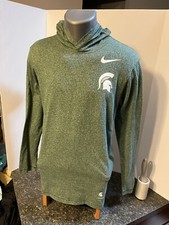 Nike Dri Fit Michigan State Spartans Men s LS Hoodie Green Cotton Poly Small