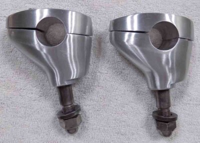 2 - Vintage Motorcycle 1'' Polished Aluminum Oval Handle Bar Riser Clamps Mounts