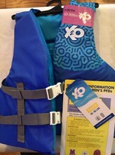 X2O Youth Life Vest Jacket 50-90 Pounds Blue Ocean Coral Coast Guard Approved
