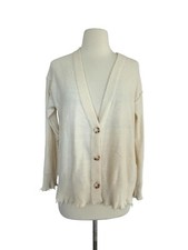 Michael Stars Women's Distressed Oversized Cardigan Button Down Ivory Size S