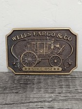 Brass Wells Fargo Bank Horse Drawn Carriage Stagecoach 1970s Vintage Belt Buckle