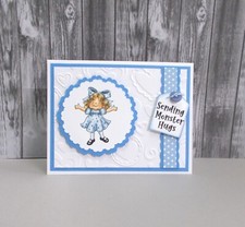 Card Kit 4 cards and envies Emma in blue dress sending "Monster Hugs"