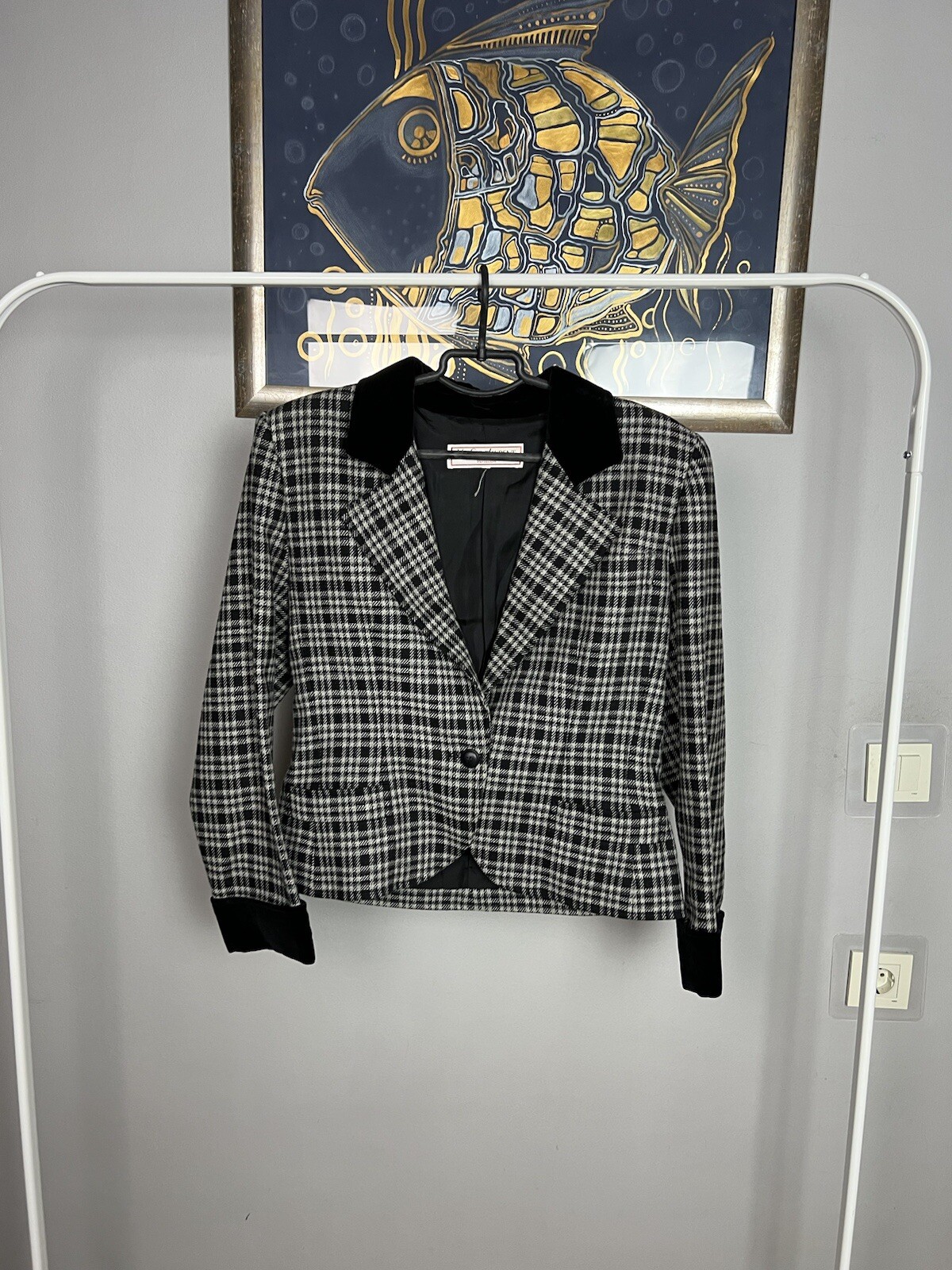 Tuta YSL Saint Laurent Variation vintage grigia gonna a quadri taglia 48 50 (16 18 US)