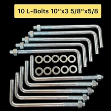 Yaocom L-Bolts 10"x3 5/8"x5/8" Qty 10 w/ Nuts Washers | New | Free Shipping