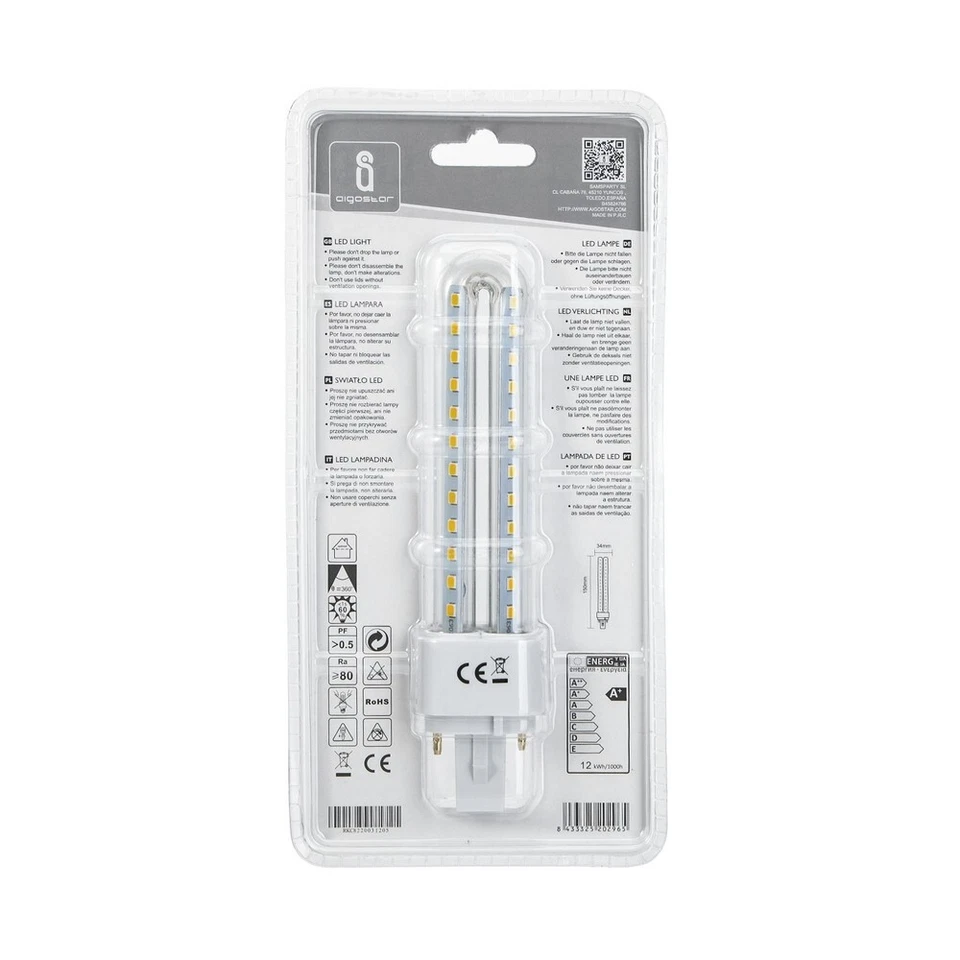 Lampadina Led G24d-3 (2 pin) PL-C 12W Bianco neutro 4000K Aigostar - Immagine 4 di 4