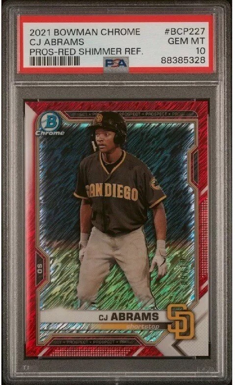 CJ Abrams 2021 Bowman Chrome Prospect Red Shimmer Refractor #BCP227 #9/10 Gem 10