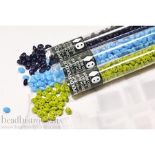 Czech SuperDuo 2-Hole Bead Set, BLUE/GREEN Opaque Colors 2.5x5mm 3 Tubes