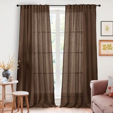 Brown Linen Curtains 84 Inches Long for Living Room - Chocolate Semi Sheer Dr...