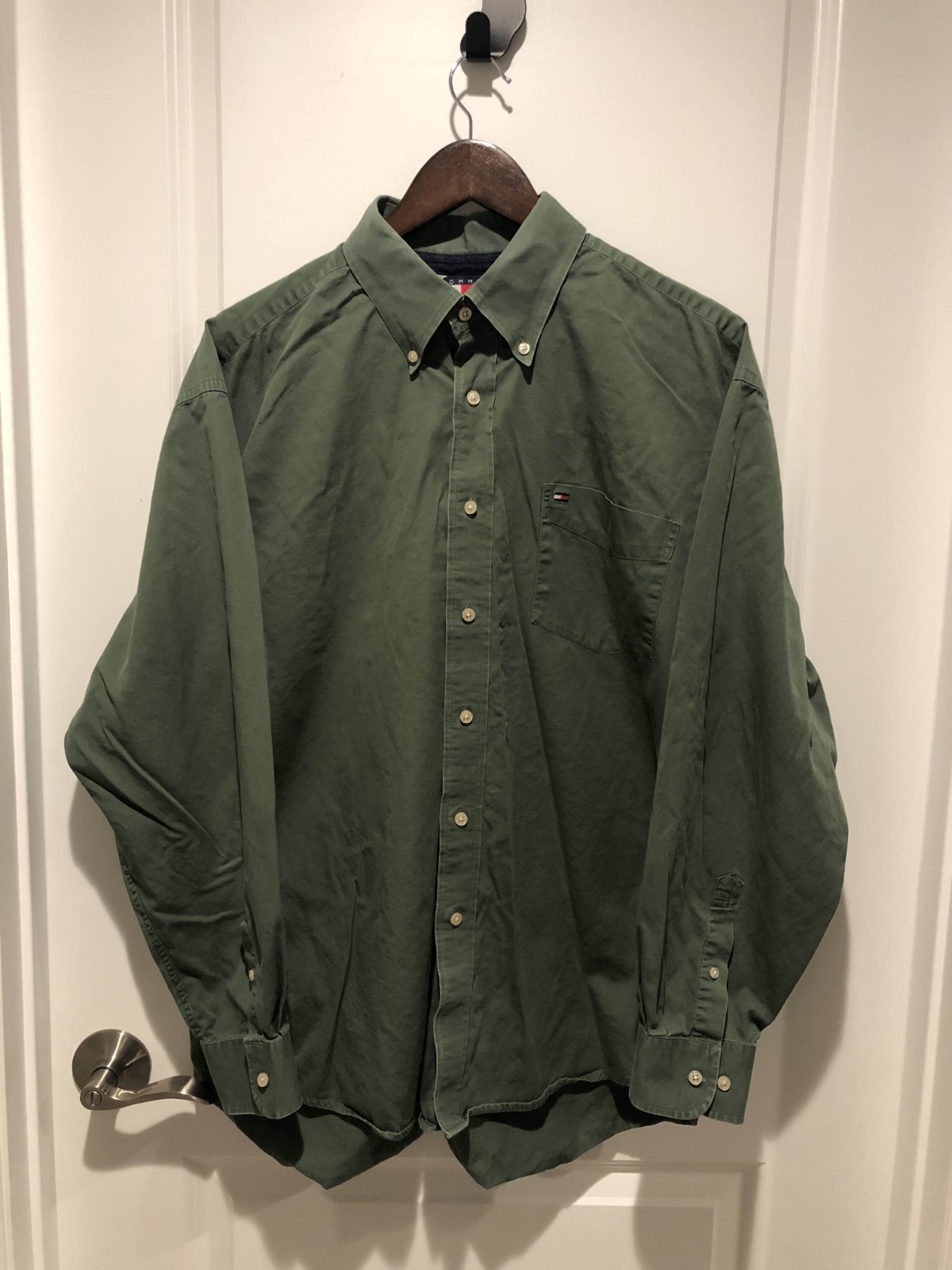 Tommy Hilfiger Green Long Sleeve Cotton Button Up With Logo Pocket XL