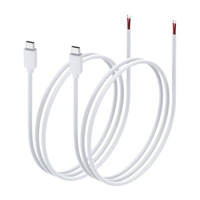 2 Pack 20AWG 5V 5A USB Type C Male Plug 2 Pin Bare Wire Power Cable 1M