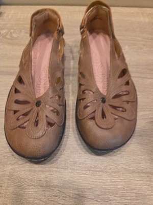 JBU Jambu Juniper Brown Vegan Leather Floral Cutout Flats Shoes 10M