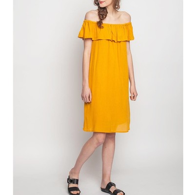Ichi Size XS Marrakech Yellow Ruffle Mini Dress Off-The-Shoulder
