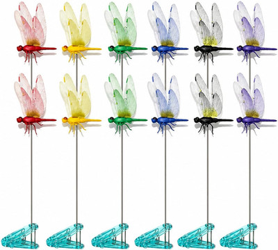 12 Pack Dragon Fly Clips for Bugs Repellent，3D Dragonfly Garden Stakes Decor，Fly